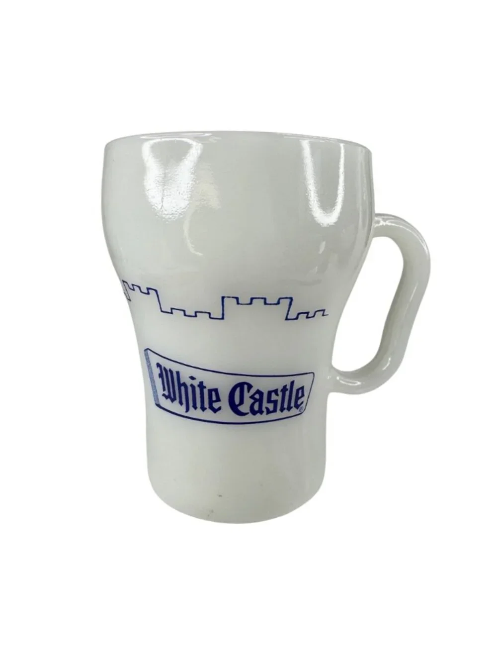 2 Fire-King Anchor Hocking White Castle Milk Glass Coffee Mug Blue Graphics Vtg - Picture 10 of 12